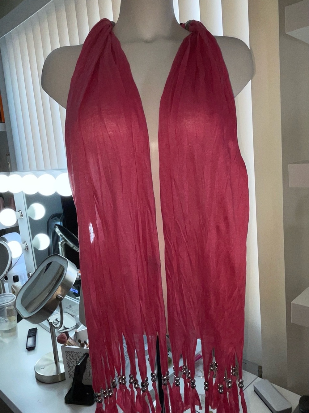 & Other Stories Fuchsia Fringe Scarf with Beaded Tassels